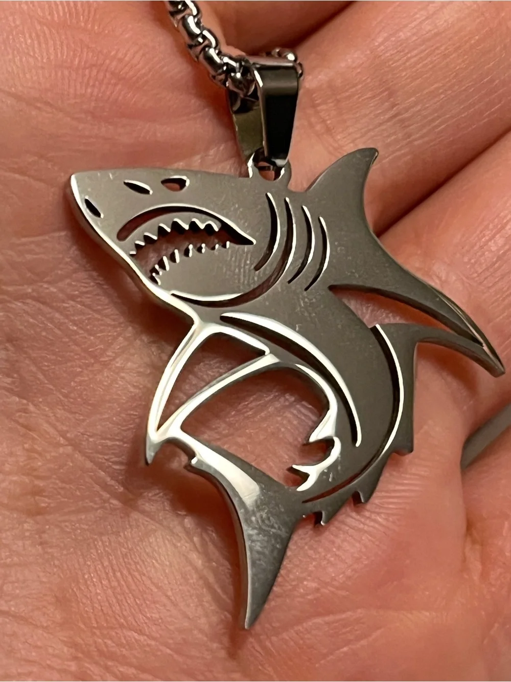Stainless Steel Punk Fierce Shark Hollow Pendant Necklace